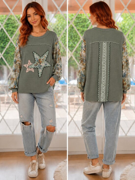 POL Tops - 🌿⭐ POL Sage Star Patch Waffle Knit Top | Size Small | Boho Chic ⭐🌿